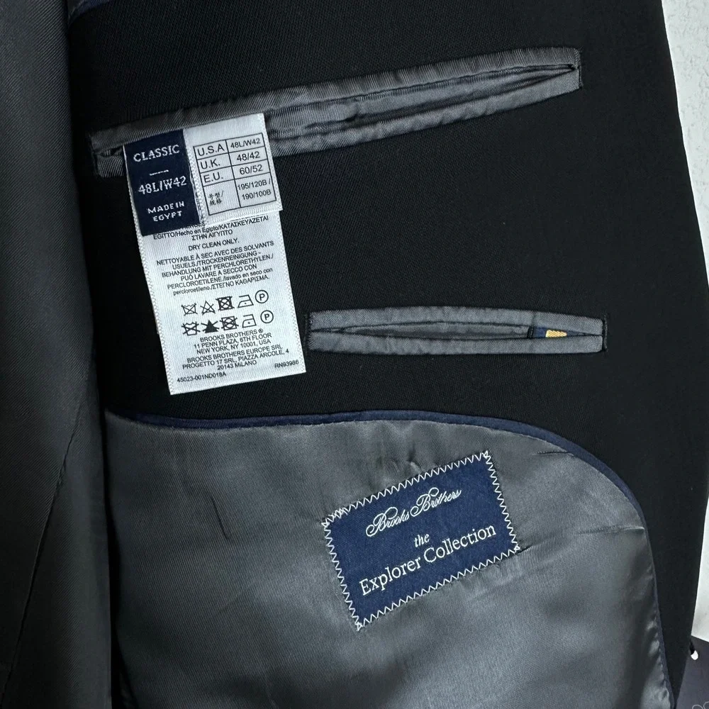 Brooks Brothers Explorer Collection Black Merino‎ Wool Suit Jacket 48 L NEW $789